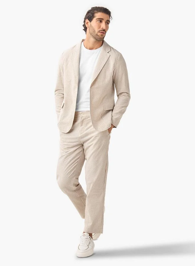 Iconic Iconic Seersucker Striped Blazer with Notched Lapel